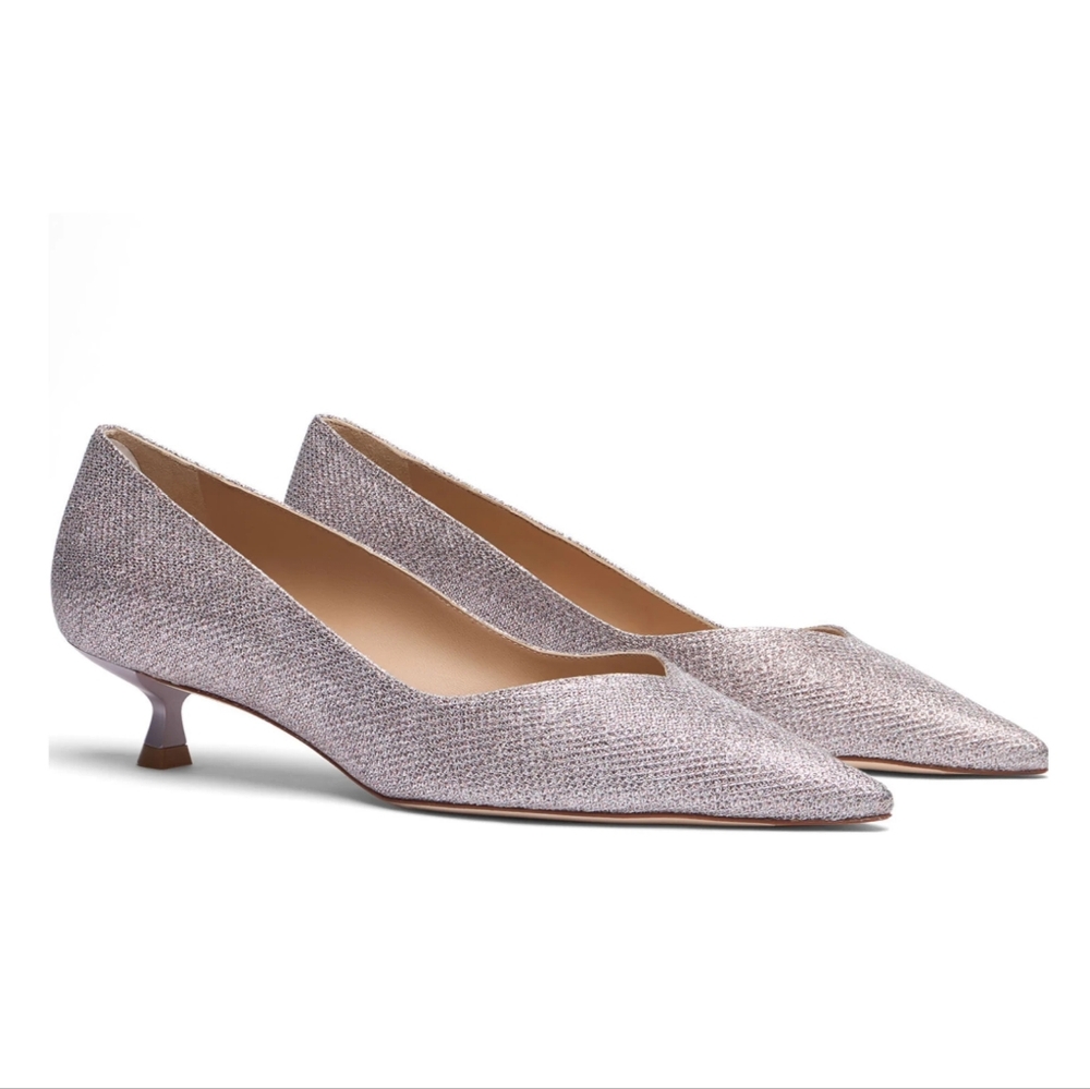 Stuart Weitzman Eva 35mm Metallic Glitter Kitten Pumps Size 7.5